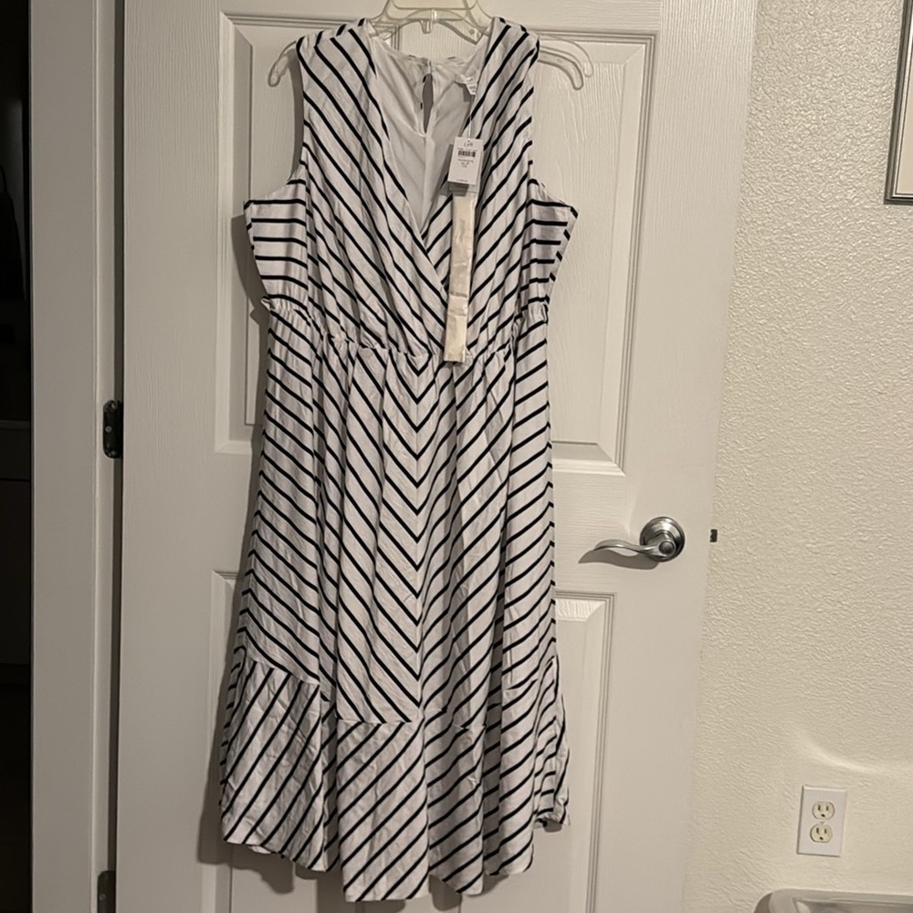 J Jill A-Line Striped Sleeveless Midi Dress with rope tie belt, XL 16 18 Petite - Picture 4 of 11